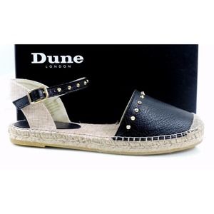 Dune London Joka Studded Flat Espadrille Sandals Leather Black Size 7